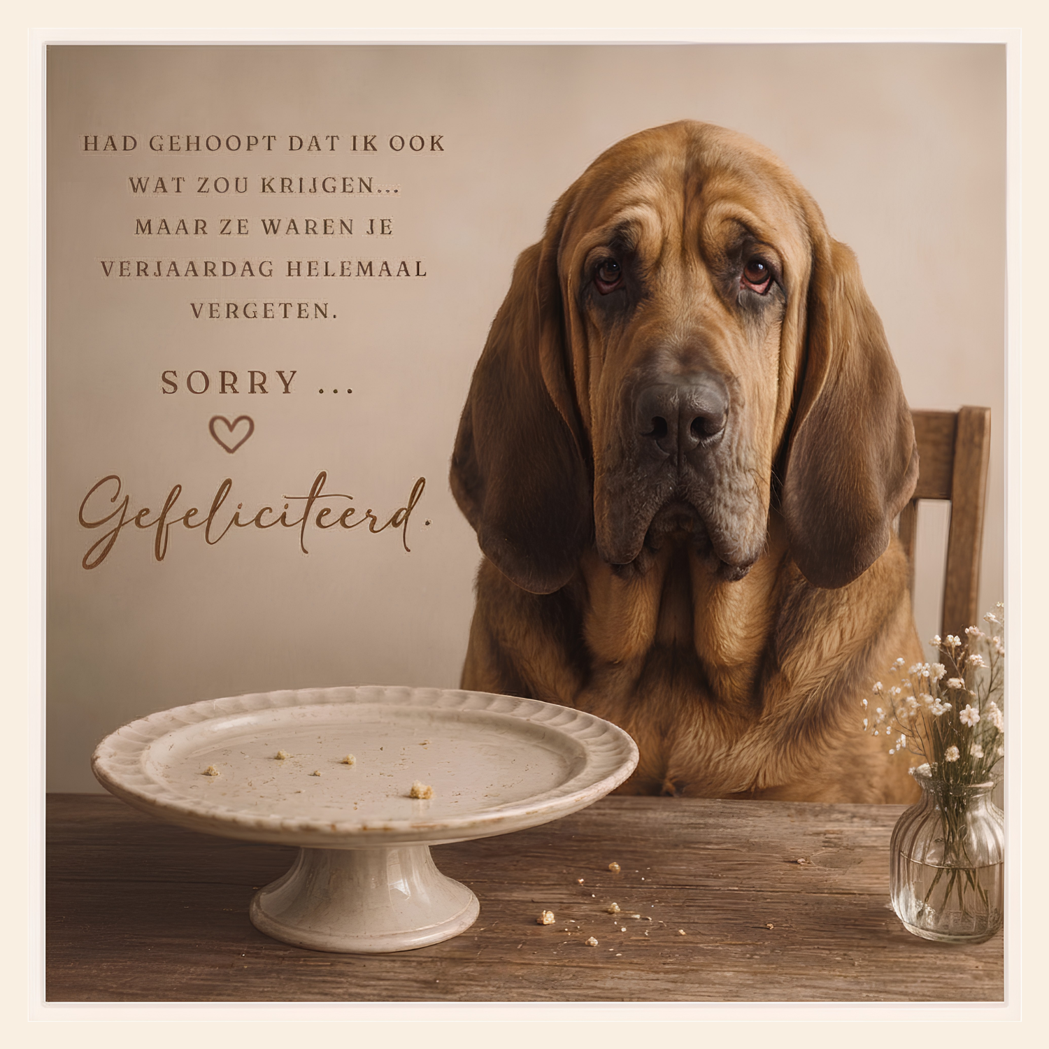 Sorry Song Card met bloedhond om een vergeten verjaardag goed te maken