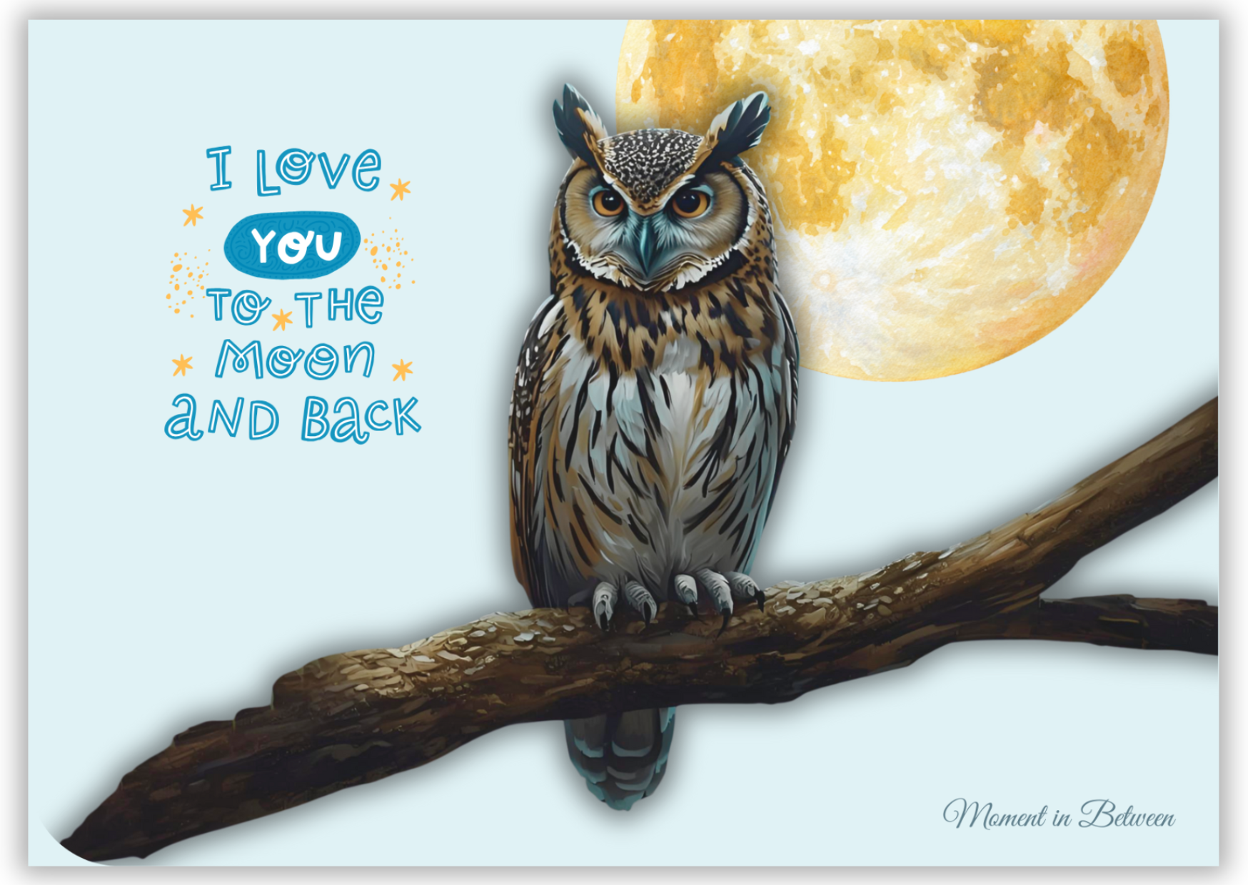 Owl loves you to the moon ad Back - Friendship & Love Song Card