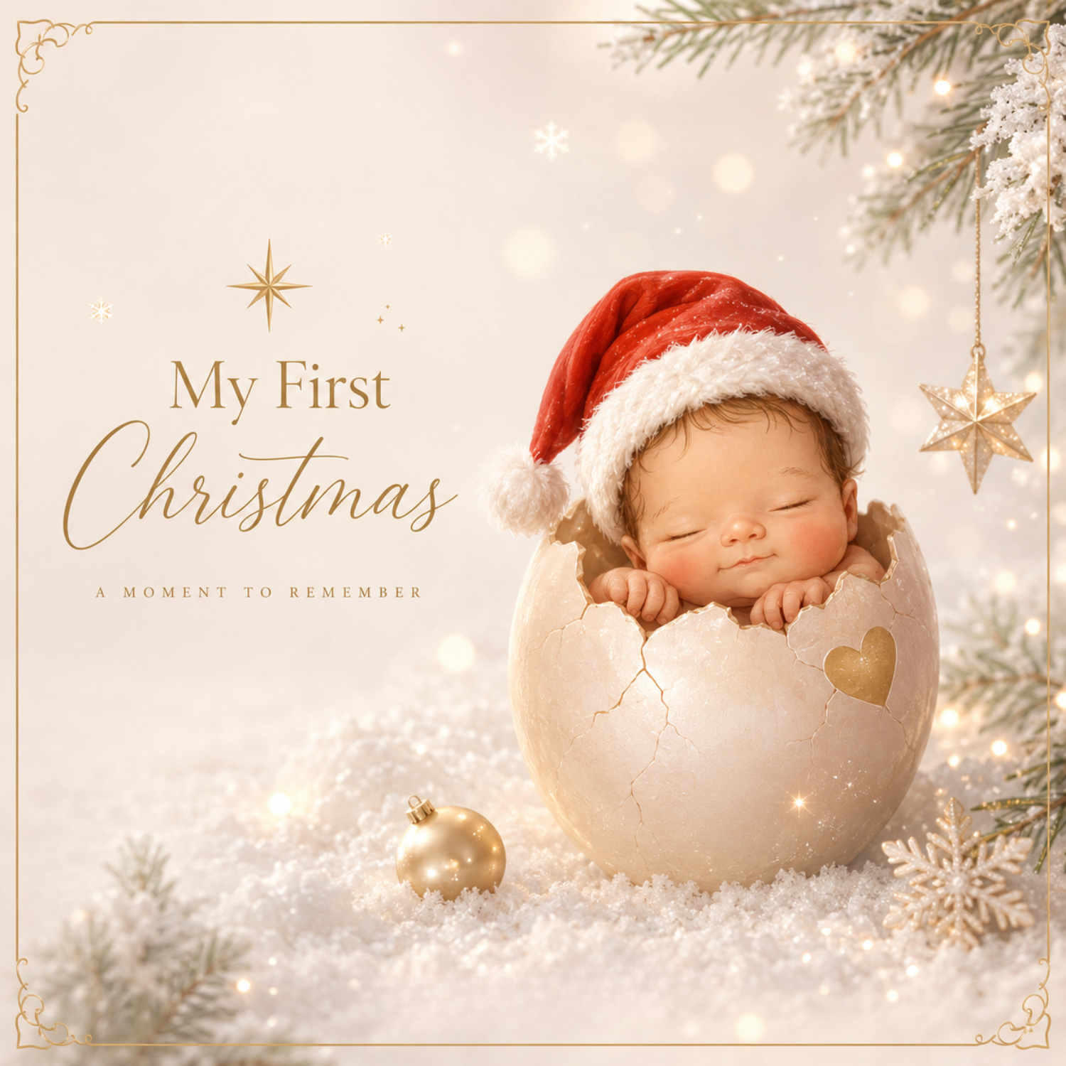 My First Christmas Baby Song Card met Mibby in een gouden ei, kerstmuts en persoonlijk lied achter de QR-code.