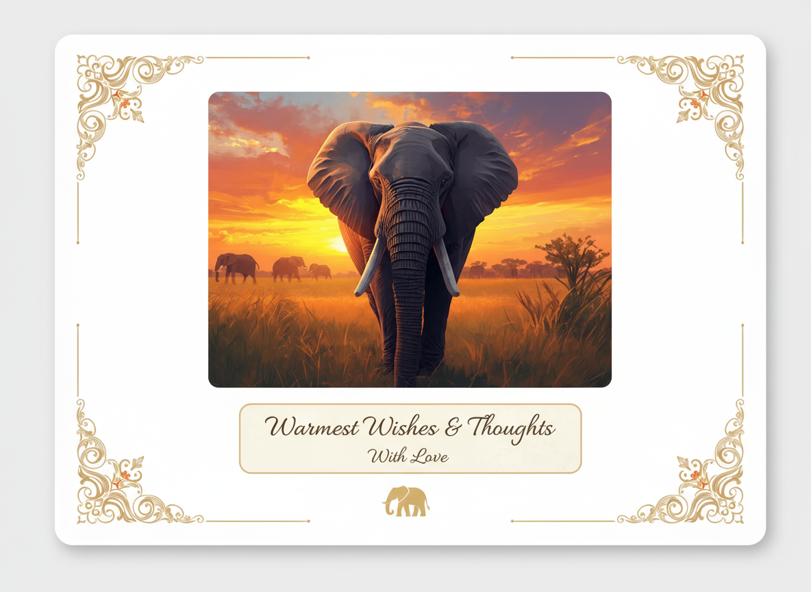 🐘 Warmest Thoughts
– Elephant Sunset Song Card